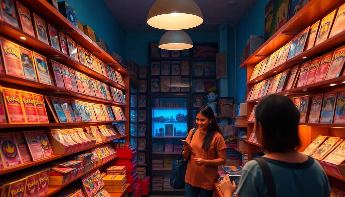 Discover authentic real Pokémon cards in India as customers engage in lively trading and browsing.