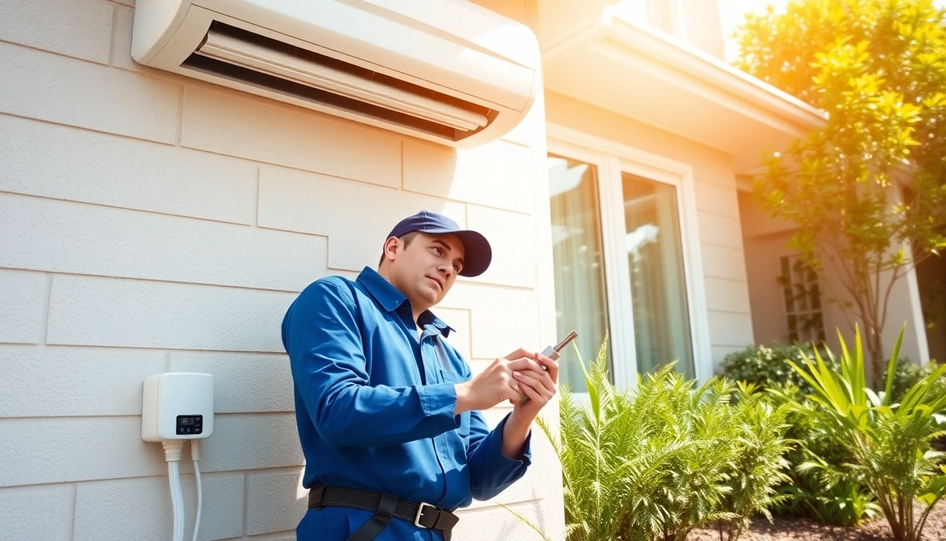 Providing ac repair mesa az services, a technician repairs a central AC unit in a home setting.